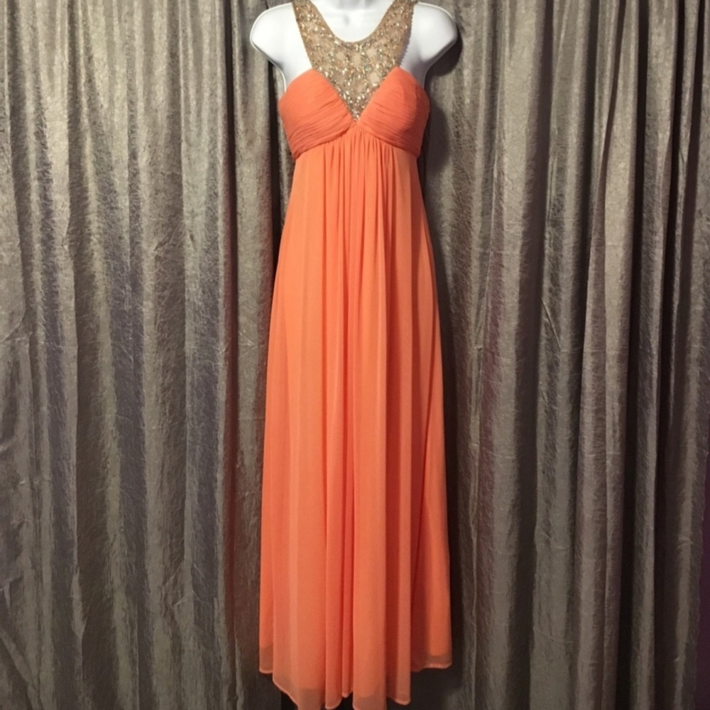 Xscape Coral Embellished Prom Dress